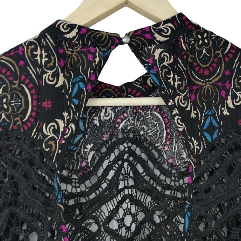 Free People Boho Lace Tunic Mini Dress Size XS Sheer Open Back Long Sleeve Black - Picture 9 of 13